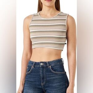 Aura Striped Crop Top - Cream and Brown